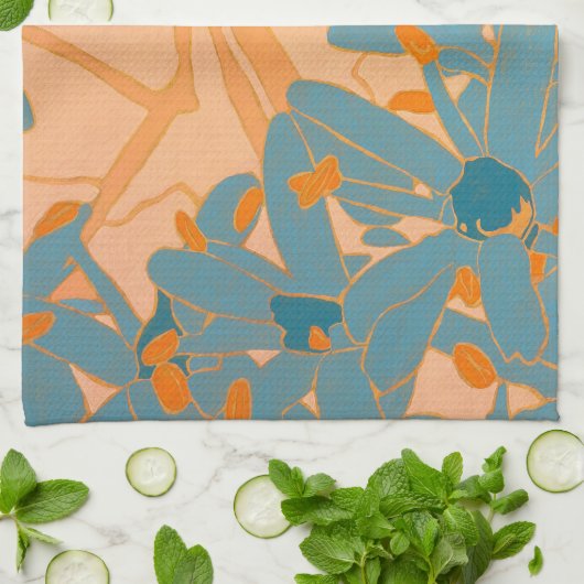 Contemporary Leaf Design in Peach  キッチンタオル (折り畳み)