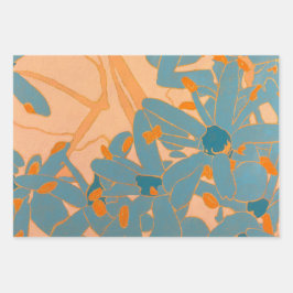 Contemporary Leaf Design in Peach  ラッピングペーパーシート