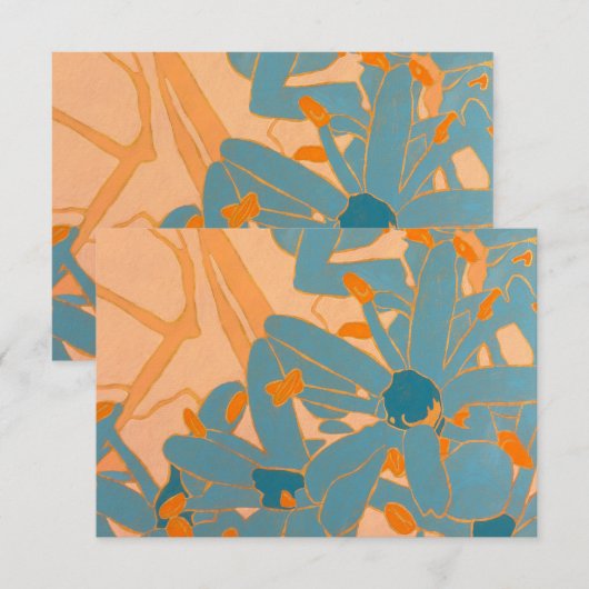 Contemporary Leaf Design Peach サンキューカード (正面/裏面)