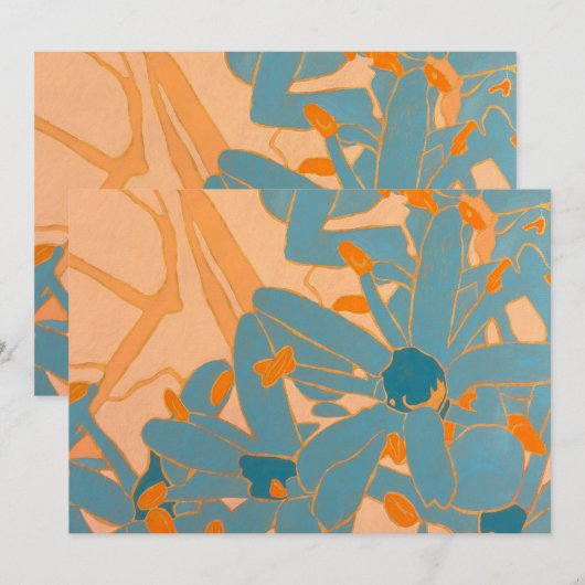 Contemporary Leaf Design Peach サンキューカード (正面/裏面)