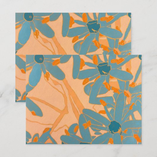 Contemporary Leaf Design Peach サンキューカード (正面/裏面)