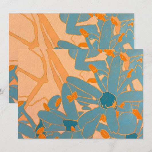 Contemporary Leaf Design Peach ノートカード (正面/裏面)