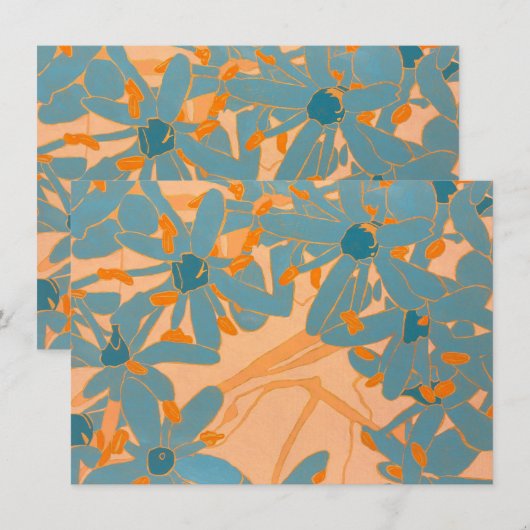 Contemporary Leaf Design Peach ノートカード (正面/裏面)