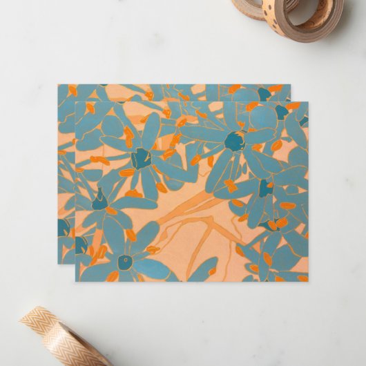 Contemporary Leaf Design Peach ノートカード (正面/裏面インサイチュ)