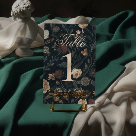 Contemporary Modern Black Floral Wedding テーブルナンバー