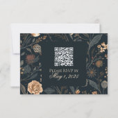 Contemporary Modern Black Floral Wedding 出欠カード (裏面)