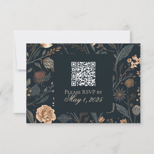 Contemporary Modern Black Floral Wedding 出欠カード (裏面)