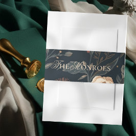 Contemporary Modern Black Floral Wedding 招待状ベリーバンド