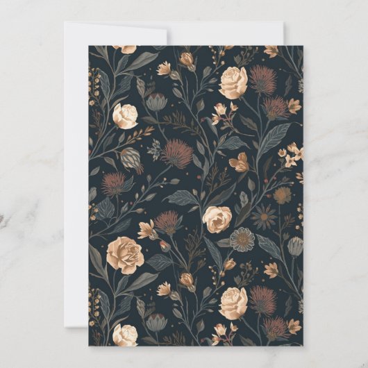 Contemporary Modern Black Floral Wedding 招待状 (裏面)