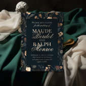 Contemporary Modern Black Floral Wedding 招待状