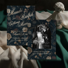 Contemporary Modern Photo Black Floral Wedding セーブザデート