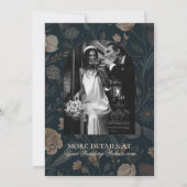 Contemporary Modern Photo Black Floral Wedding セーブザデート (裏面)