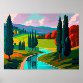 Contemporary Painting of Country Landscape Scenery ポスター (正面)