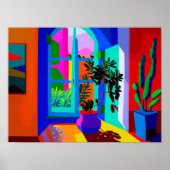 Contemporary Painting of Window Landscape _ Vintag ポスター (正面)