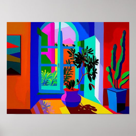 Contemporary Painting of Window Landscape _ Vintag ポスター (正面)