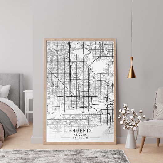 Contemporary Phoenix Arizona Street Map unframed ポスター
