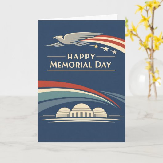 Contemporary Red White Blue Eagle Memorial Day  カード (黄色い花)