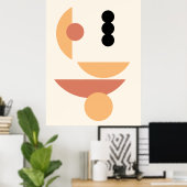 Contemporary Rust Red Sun Black Moon Circles Art ポスター (ホームオフィス)