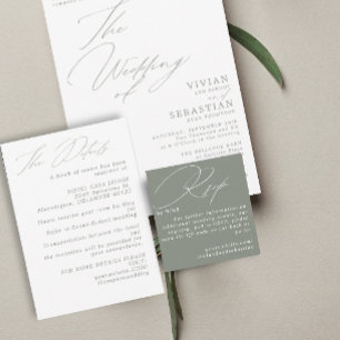 Contemporary Simple Green Sage RSVP QR Code Card エンクロージャーカード