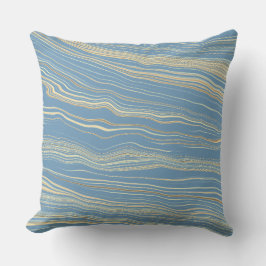 Contemporary Slate Blue, Tan, Linen Pattern クッション