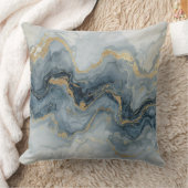 Contemporary Smoky Blue Gray Gold White Abstract クッション (ブランケット)