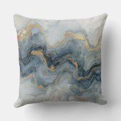 Contemporary Smoky Blue Gray Gold White Abstract クッション (裏面)