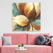 Contemporary Teal Green Rust Brown Abstract Floral キャンバスプリント (インサイチュ (リビング))