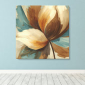 Contemporary Teal Green Rust Brown Abstract Floral キャンバスプリント (インサイチュ (ウッドフロア))