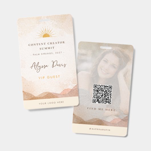 Content Creator Badge Photo QR Code Aesthetic バッジ (正面＆裏面)