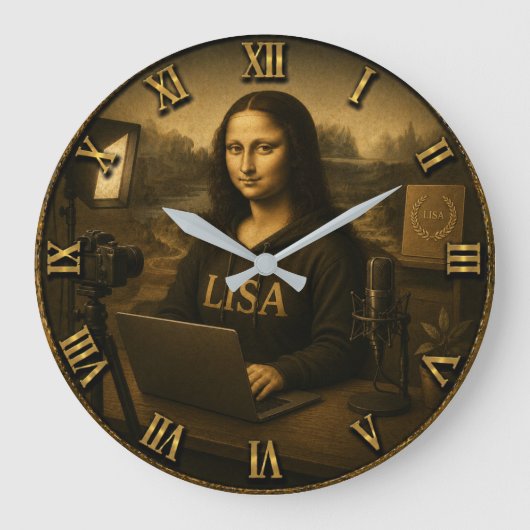Content Creator Funny Mona Lisa YouTuber Gift ラージ壁時計 (正面)