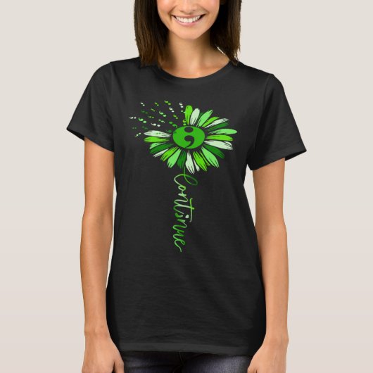 Continue Green Semicolon Sunflower Mental Health A Tシャツ (正面)