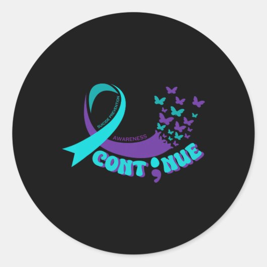 Continue Semicolon Butterfly Purpleティール(緑がかった色)リボン ラウンドシール (正面)