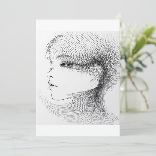 Continuous line art illustration of a human face 4 招待状 (スタンド正面)