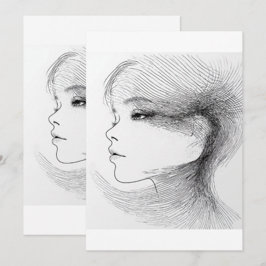 Continuous line art illustration of a human face 4 招待状 (正面/裏面)