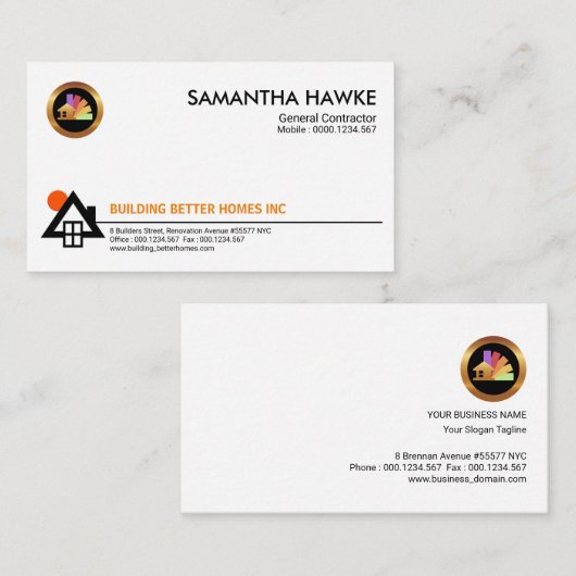 Contractor最小主義の家の日曜日アイコン大将 名刺 (正面/裏面)