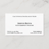 Contractor Heavy Equipment Operator Business Card 名刺 (裏面)