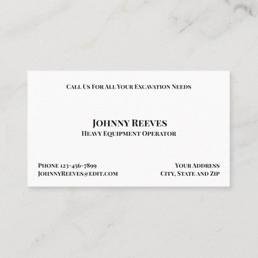 Contractor Heavy Equipment Operator Business Card 名刺 (裏面)