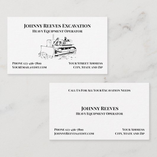 Contractor Heavy Equipment Operator Business Card 名刺 (正面/裏面)