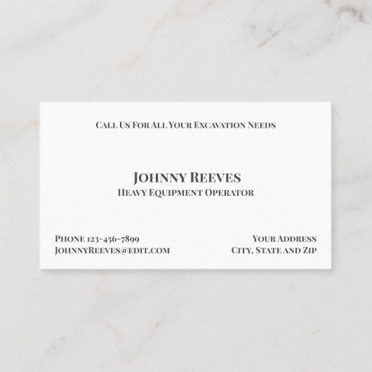 Contractor Heavy Equipment Operator Business Card 名刺 (裏面)