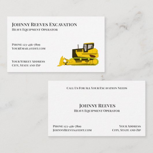 Contractor Heavy Equipment Operator Business Card 名刺 (正面/裏面)