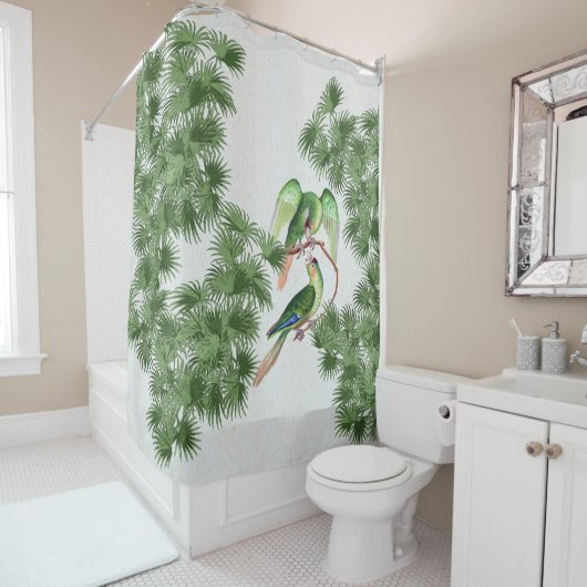 Conureのオウムの鳥のヤシの木の葉状体のシャワー・カーテン シャワーカーテン (インサイチュ)