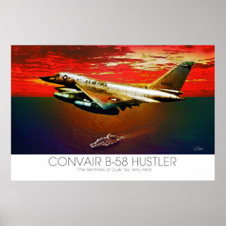 Convair B-58ハスラー超音速ジェット飛んでいる@ Dusk ポスター