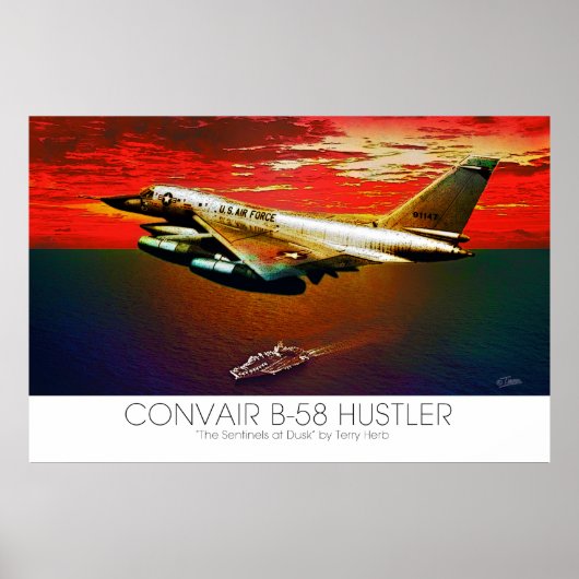 Convair B-58ハスラー超音速ジェット飛んでいる@ Dusk ポスター (正面)