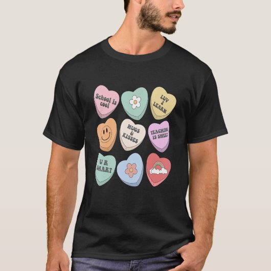 Conversation Hearts Groovy Valentines Day Cute Tea Tシャツ (正面)