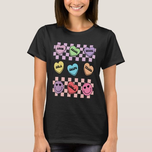 Conversation Hearts Spanish Mexican Valentines Day Tシャツ (正面)