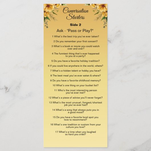 Conversation Starters - Break The Ice Questions  メニュー (裏面)