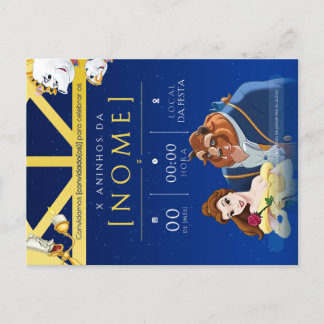 Convite de Aniversário Infantil da Bela e a Fera インビテーションポストカード