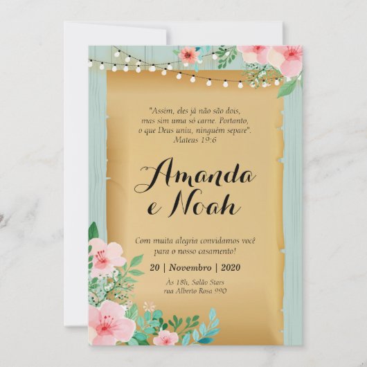 Convite de Casamento, amadeirado turquesa 招待状 (正面)