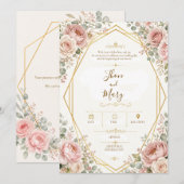 Convite de Casamento Moderno Floral 招待状 (正面/裏面)