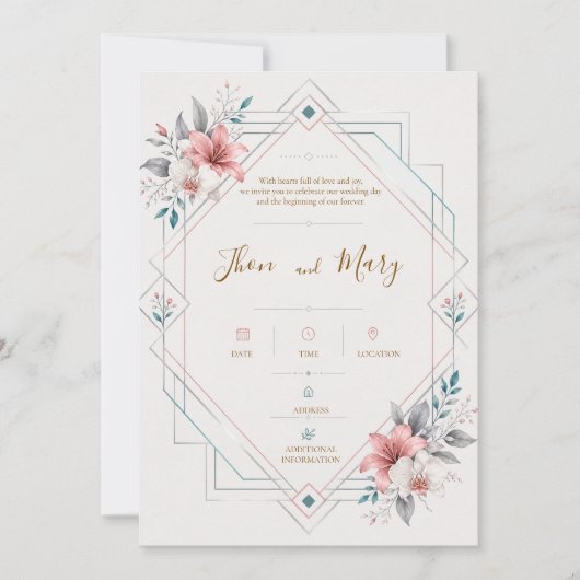 Convite de Casamento Moderno Floral 招待状 (正面)